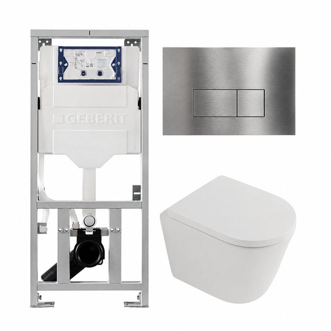 QeramiQ Dely Toiletset - 36.3x51.7cm - diepspoel - rimless - Geberit UP320 inbouwreservoir - softclose toilet zitting - 35mm - steel bedieningsplaat - rechthoekige knoppen - mat wit SW1235392