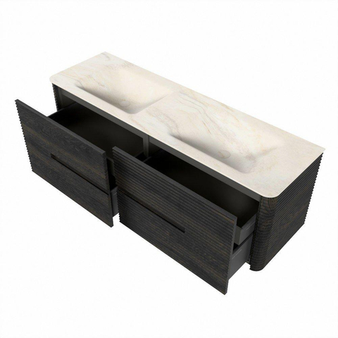 Mondiaz CIRO-DLUX Ensemble de meubles de salle de bains - 150x45x50cm - Plan vasque solid surface Ostra - 2 vasques double - 2 trous de robinetterie - 4 tiroirs - Shadow SW1532314