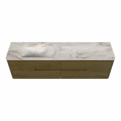 Mondiaz CIRO-DLUX Ensemble meuble de salle de bains - 180x45x50cm - vasque solid surface Frappe - 1 lavabo à gauche - sans trous de robinet - 4 tiroirs - Dusk SW1532847