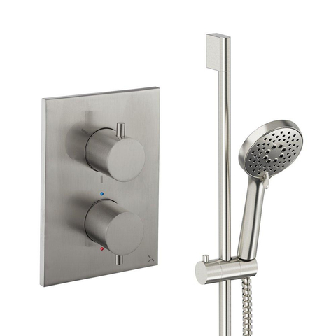 Crosswater MPRO Regendoucheset inbouw - 2 hendels - handdouche - glijstang - geborsteld RVS SW1472520