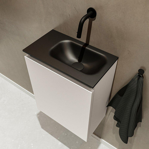 MONDIAZ TURE Toiletmeubel 40x23x50cm met 0 kraangaten 1 deuren linen mat Wastafel Eden rechts Solid Surface Zwart SW475441