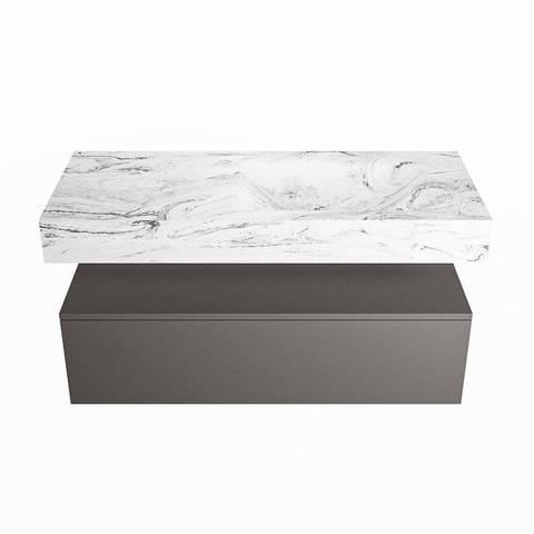 Mondiaz ALAN-DLUX Ensemble de meuble - 110cm - meuble Dark grey mat - 1 tiroir - Lavabo Cloud Glace suspendu - vasque Droite - 0 trous de robinet SW804916