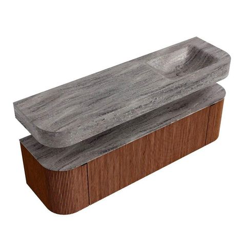MONDIAZ THOR-DLUX 160cm meuble de salle de bains arrondi gauche + droite couleur Ruby avec 1 tiroir et 2 portes. Vasque suspendue CLOUD Droite sans trou de robinet couleur Oza. SW1465315