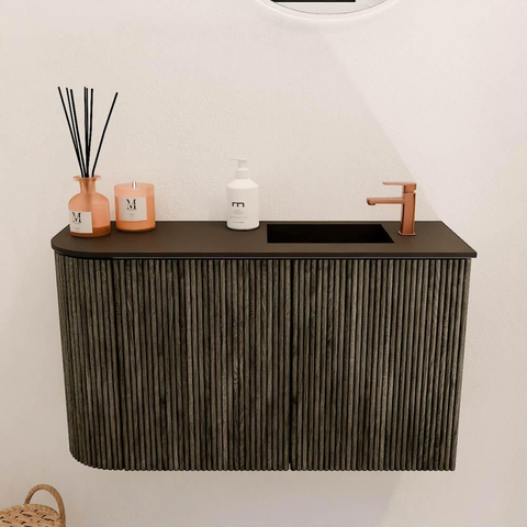 Mondiaz JOYA 71.6cm meuble de salle de bains - arrondi gauche couleur Shadow - Vasque FAYE position Droite 1 trou de robinet couleur Urban. SW1421505