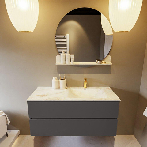 MONDIAZ VICA-DLUX Ensemble meuble de salle de bains - 110cm - meuble bas dark grey - 2 tiroirs - lavabo encastré cloud à droite - 1 trou de robinet - version haute 60cm - frape SW1088679