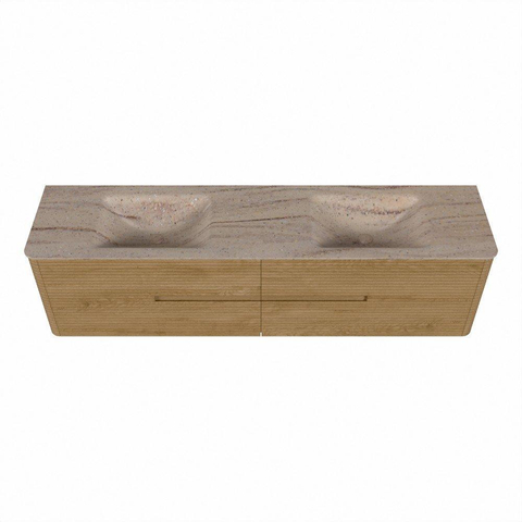 Mondiaz CIRO-DLUX Meuble de salle de bains - 190x45x50cm - Plan vasque Solid surface Saba - 2 vasques Double - 2 trous de robinetterie - 4 tiroirs - Chêne SW1531237