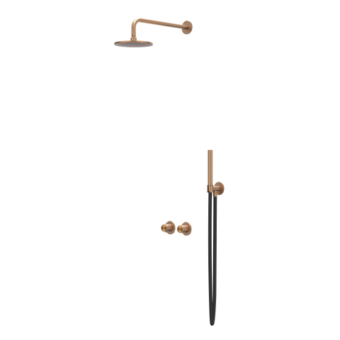 IVY Concord Ensemble de douche de tête - encastré - symmetry - inverseur-arrêt 2 voies - bras de plafond 20 cm - douche de tête medium 25 cm - support avec sortie - flexible de douche 150 cm - douchette bâton - ACIER INOXYDABLE 316 - cuivre brossé mat PVD SW1031977