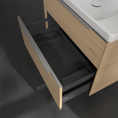 Villeroy & Boch Subway 3.0 wastafelonderbouwkast - met 2 laden - met grepen aluminium glanzend - 77.2x57.6x47.8 - Nordic Oak (hout) SW641582
