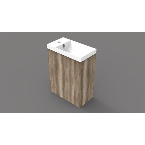 Arcqua Luna Meuble sous lave-mains 54.3x39.7x21.8cm Canyon Oak avec lavabo WC Marble avec trop-plein blanc brillant SW420102