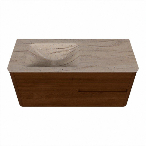 Mondiaz CIRO-DLUX Badkamermeubelset - 110x45x50cm - Solid surface wastafel Saba - 1 wasbak Links - zonder kraangaten - 2 lades - Ruby SW1532153