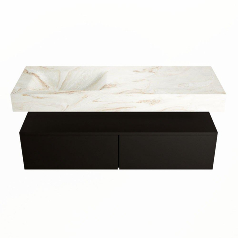 Mondiaz ALAN-DLUX Ensemble de meuble - 130cm - meuble Urban mat - 2 tiroirs - Lavabo Cloud Frappe suspendu - vasque Gauche - 1 trou de robinet SW805534
