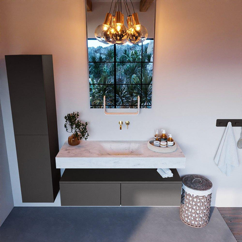 Mondiaz ALAN-DLUX Ensemble de meuble - 130cm - meuble Dark grey mat - 2 tiroirs - Lavabo Cloud Opalo suspendu - vasque Centre - 0 trous de robinet SW806564