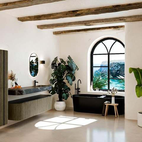 MONDIAZ THOR-DLUX 170cm meuble de salle de bains arrondi gauche + droite couleur Shadow avec 1 tiroir et 2 portes. Vasque suspendue CLOUD Droite 1 trou de robinet couleur Lava. SW1465535