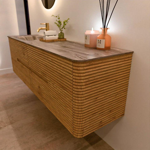 Mondiaz CIRO-DLUX Badkamermeubelset - 170x45x50cm - Solid surface wastafel Sombra - 1 wasbak Links - 1 kraangat - 4 lades - Oak SW1531274