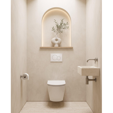 QeramiQ Dely Toiletset - Geberit UP720 inbouwreservoir - slim zitting - bedieningsplaat wit - ronde knoppen - glans wit SW1428850