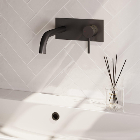 BRAUER Stripe Mitigeur lavabo encastré - bec courbé et plaque de recouvrement - modèle A1 - noir mat SW1435094