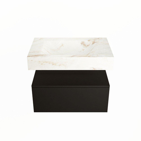 Mondiaz ALAN-DLUX Ensemble de meuble - 70cm - meuble Urban mat - 1 tiroir - Lavabo Cloud Frappe suspendu - vasque Centre - 1 trou de robinet SW804679