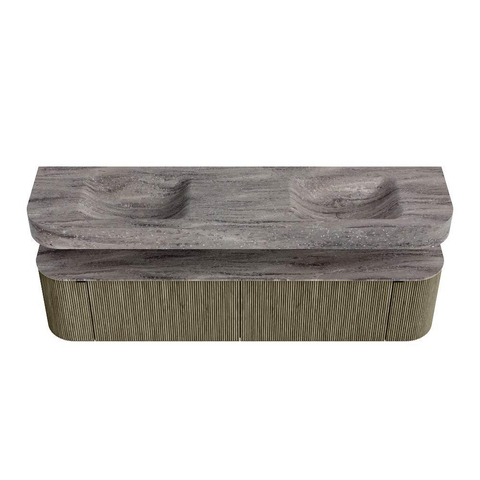 MONDIAZ THOR-DLUX Meuble de salle de bains - 190cm - arrondi gauche + droite - couleur Shadow - 2 tiroirs et 2 portes - Vasque suspendue CLOUD Double 2 trous de robinet - couleur Oza SW1466667