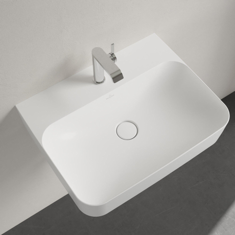 Villeroy & Boch finion wastafel - 1 kraangat - 60x47cm CeramicPlus - met verdekte overloop - Stone White (mat wit) SW209547