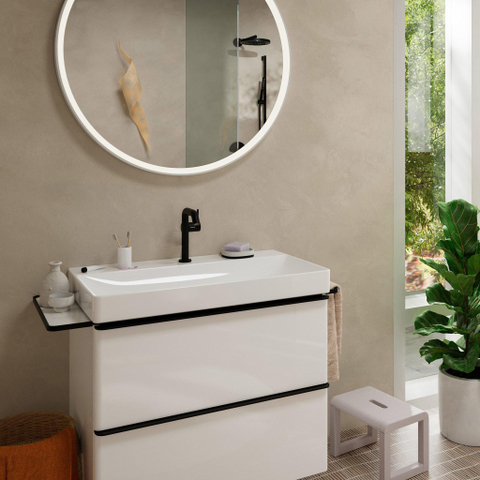 Hansgrohe Tecturis s 1 greeps wastafelkraan - 150 Fine - coolstart - met PushOpen - waste set - mat zwart SW918800