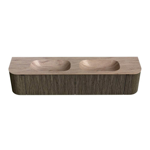MONDIAZ KURVE-DLUX Meuble de salle de bains 200cm arrondi Gauche + Droite couleur Shadow avec 2 tiroirs et 2 portes. Lavabo STOR SMALL Double 2 trous de robinet Saba. SW1433302