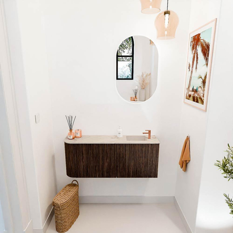 Mondiaz JOYA-DLUX 101.6cm meuble de salle de bains - arrondi gauche couleur Walnut - Vasque FAYE position Droite 1 trou de robinet couleur Frappe. SW1422315
