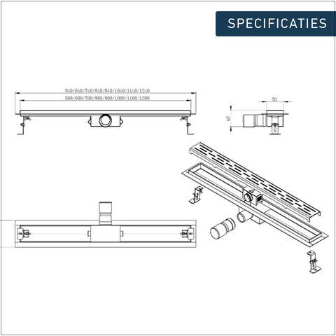 FugaFlow Eccelente Anta douchegoot 80cm met tegelrooster met vloerflens RVS SW721308