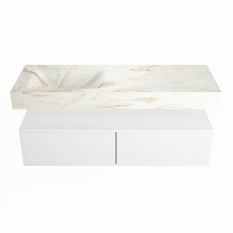 Mondiaz ALAN-DLUX Ensemble de meuble - 130cm - meuble Talc mat - 2 tiroirs - Lavabo Cloud Frappe suspendu - vasque Gauche - 1 trou de robinet SW804911