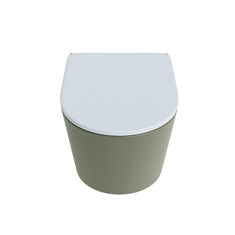 Mondiaz LAVIE hangtoilet – spoelrandloos – 36 x 53 cm – met softclose zitting – Army (groen), zitting Clay (lichtblauw/grijs) SW1208583