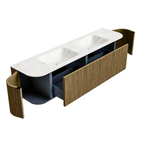 Mondiaz KURVE-DLUX Badkamermeubelset - 180x46x40cm - 2 lade - 2 deuren - wastafel solid surface - dubbel - zonder kraangat - Dusk SW1415181