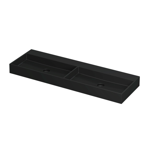 Ink United lavabo - 140x45x11cm - 2 vasques - sans trou de robinet - noir mat SW207372