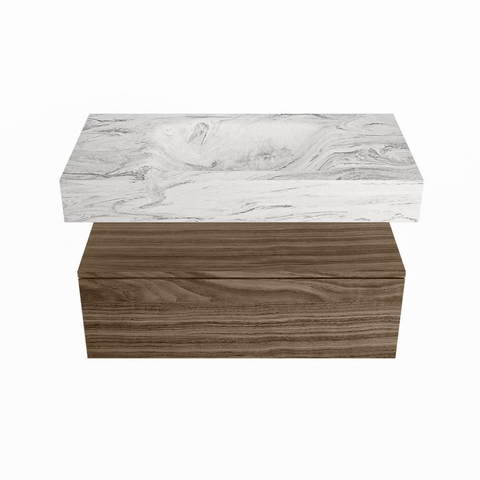 Mondiaz ALAN-DLUX Ensemble meuble de salle de bains - 90cm - 1 tiroir - lavabo suspendu CLOUD - Glace - central - sans trou de robinet - Mocha SW1236531
