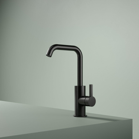 Hotbath Ace Wastafelmengkraan - laag - opbouw - draaibare uitloop - zonder waste - PVD - mat zwart SW1117581