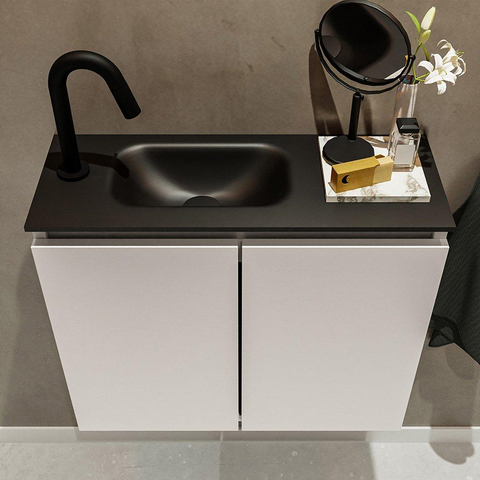 MONDIAZ TURE Toiletmeubel 60x23x50cm met 1 kraangaten 2 deuren linen mat Wastafel Eden links Solid Surface Zwart SW475412