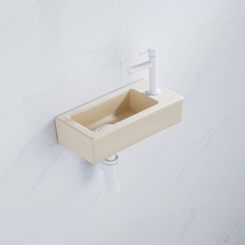 QeramiQ Fuente fonteinset – 37.5x18.5x9 cm – keramiek beige – kraangat rechts – mat witte kraan SW1232742