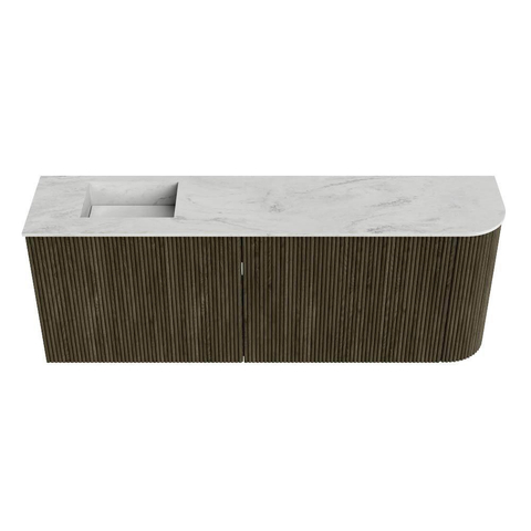 Mondiaz JOYA-DLUX Meuble de salle de bains - 111,6cm - arrondi droit couleur Shadow - Vasque FAYE position Gauche Sans trou de robinet couleur Opalo. SW1422952