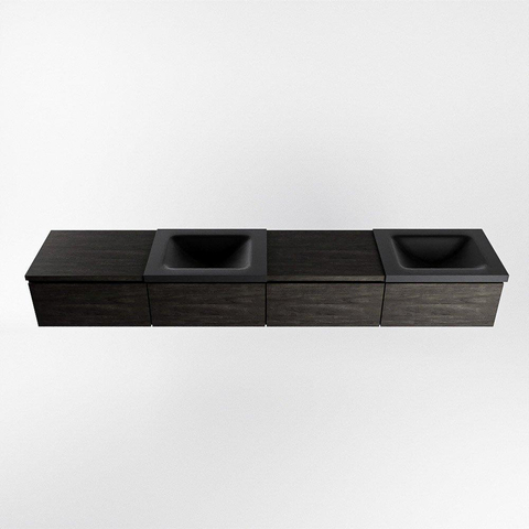 MONDIAZ BUKLA Meuble de salle de bains 240cm avec module 60 gauche couleur Dark Brown avec 4 tiroirs. Lavabo CLOUD double 0 trous de robinet couleur Urban. SW1382361