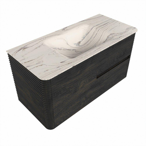 Mondiaz CIRO-DLUX Ensemble de meubles de salle de bains - 100x45x50cm - Vasque en solid surface Nata - 1 bassin au milieu - sans trous de robinet - 2 tiroirs - Shadow SW1532561