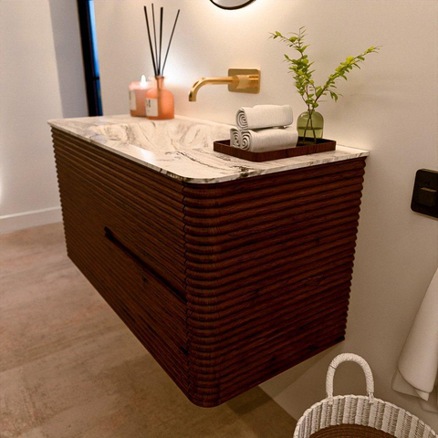 Mondiaz CIRO-DLUX Badkamermeubelset - 100x45x50cm - Solid surface wastafel Glace - 1 wasbak Midden - zonder kraangaten - 2 lades - Ruby SW1533793