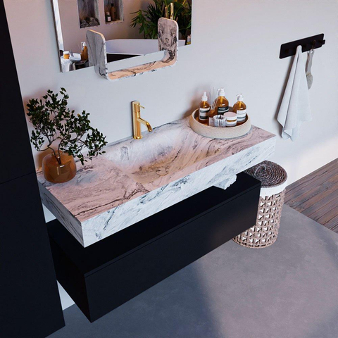 Mondiaz ALAN-DLUX Ensemble de meuble - 110cm - meuble Urban mat - 1 tiroir - Lavabo Cloud Glace suspendu - vasque Centre - 1 trou de robinet SW804978