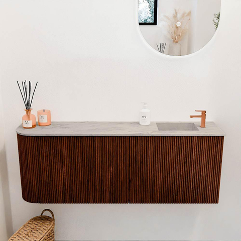 Mondiaz JOYA-DLUX 111.6cm toiletmeubel - ronding links kleur Ruby - Wastafel FAYE positie Rechts 1 kraangat kleur Glace. SW1423596