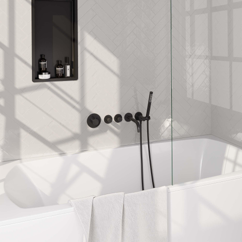 BRAUER Black Edition Badkraan Inbouw - douchegarnituur - 20cm uitloop - inclusief inbouwdeel - 3 gladde knoppen - handdouche staaf 1 stand - mat zwart SW238178