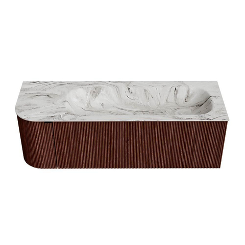 Mondiaz KURVE-DLUX Badkamermeubelset - 135x46x40cm - 1 lade - 1 deur - wastafel solid surface - rechts - 1 kraangat - Ruby SW1415821