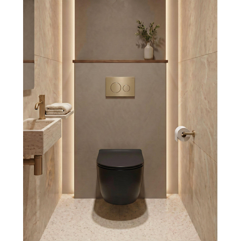 QeramiQ Dely Swirl Toiletset - 36.3x51.7cm - Geberit UP720 Duofix Sigma inbouwreservoir - 35mm zitting - bedieningsplaat beige - ronde knoppen - mat zwart SW1412313