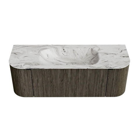 Mondiaz KURVE-DLUX Ensemble de meuble de salle de bains - 130x46x40cm - 1 tiroir - 2 portes - vasque solid surface - central - 1 trou de robinet - Shadow SW1414544
