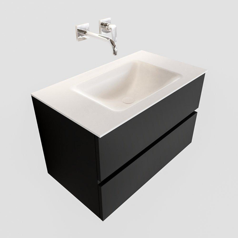 ENSEMBLE DE MEUBLE MONDIAZ VICA - 80cm - 2 tiroirs - lavabo Cloud central - 0 trous de robinet - solid surface urban SW410152