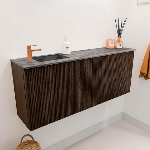 Mondiaz JOYA-DLUX 100cm toiletmeubel - kleur Walnut - Wastafel FAYE positie Links 1 kraangat kleur Sombra. SW1424735