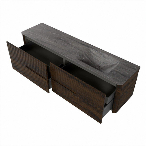Mondiaz CIRO-DLUX Meuble de salle de bains - 180x45x50cm - Vasque solid surface Oza - 1 lavabo à droite - 1 trou de robinet - 4 tiroirs - Noyer SW1530646