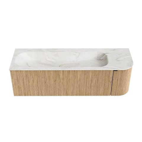 MONDIAZ KURVE-DLUX meuble de salle de bains 145cm avec module 25 R couleur Oak avec 1 tiroir et 1 porte. Lavabo BIG LARGE gauche 1 trou de robinet couleur Ostra. SW1137804