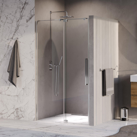 BRAUER Stellar Porte de niche - 2 parties - 100x200cm - porte pivotante - traitement anticalcaire - réversible - verre clair - Acier inoxydable brossé PVD SW1418056